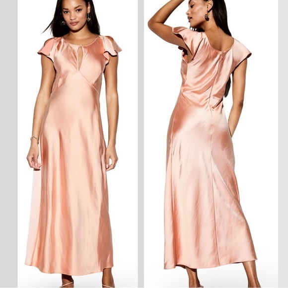 THE OCCASION Dresses & Skirts - NWTS💓THE OCCASION XL💓ELITE LINE PINK BLUSH SATIN FLUTTER SLEEVE FITTED MIDI MAXI
